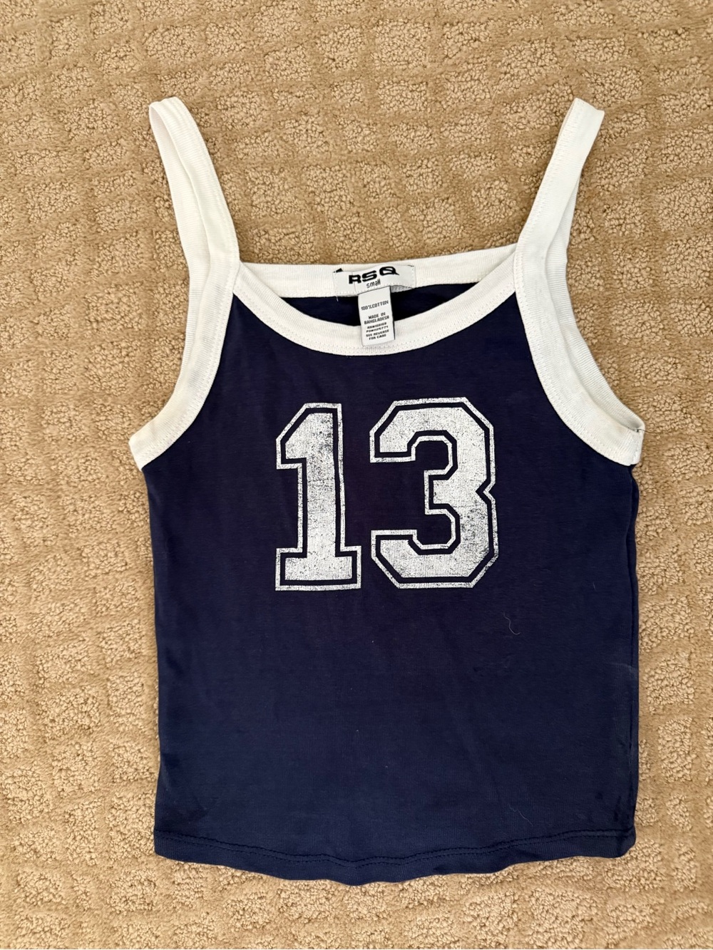 RSQ Navy Tank Top with White Trim and 13 Graphic